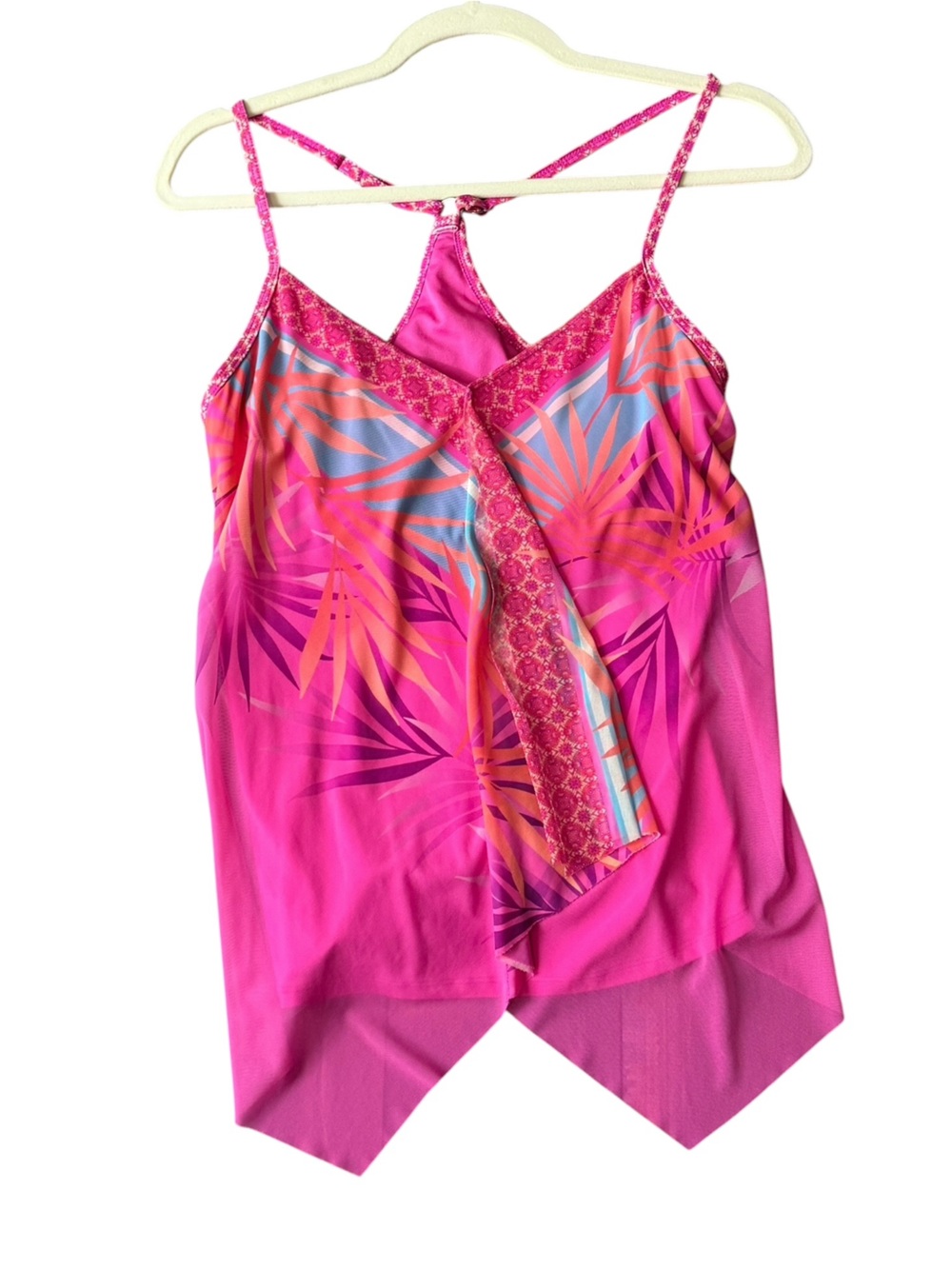 Beach House Pink Tropical Handkerchief Tankini Swim Top Size 10